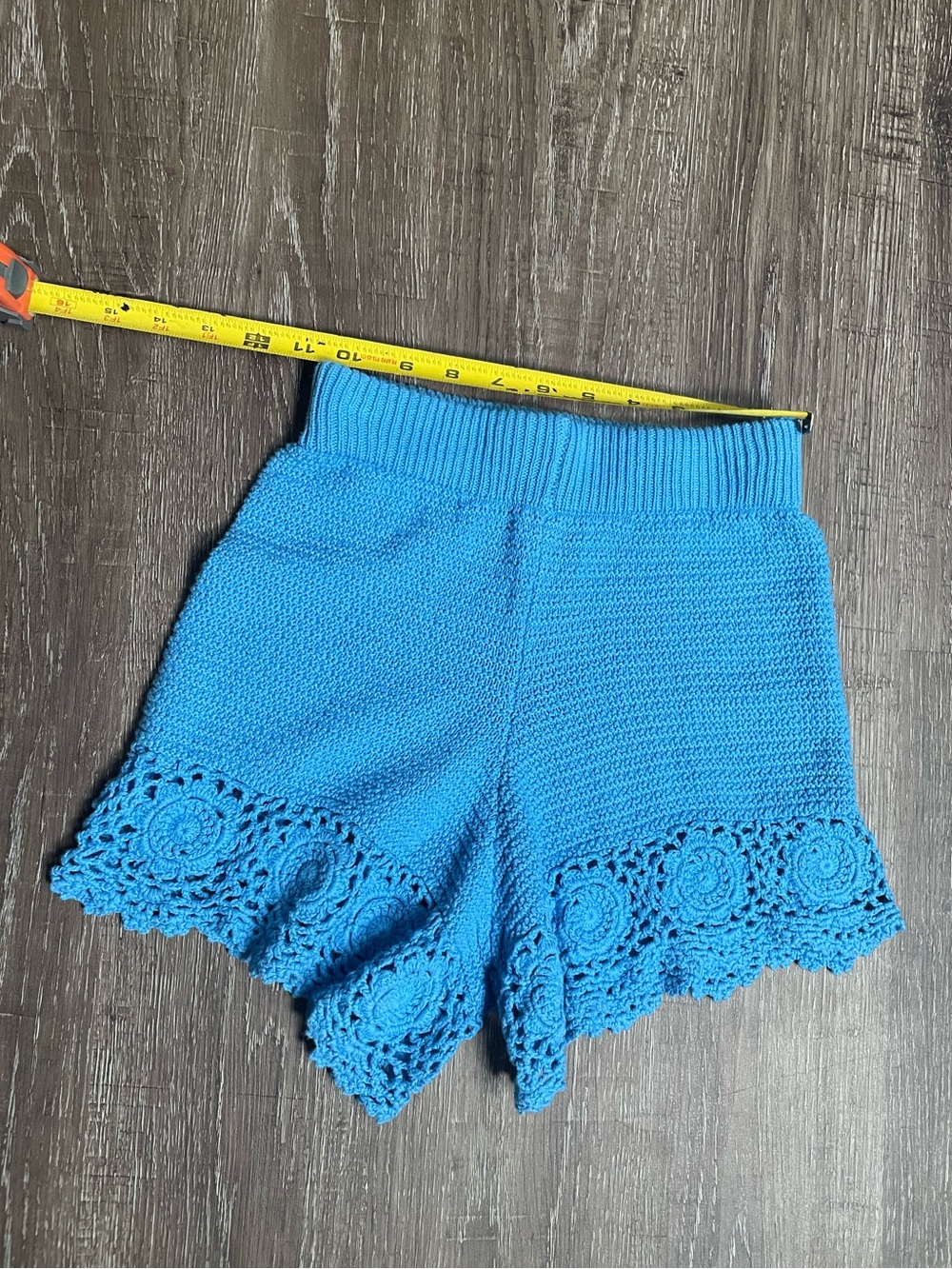 Sincerely Jules Blue Crochet-Hem High Waist Knit Shorts